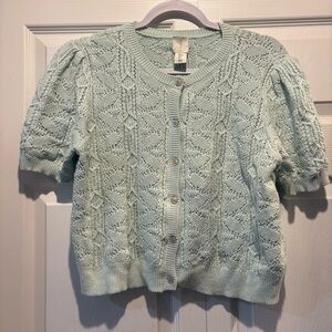 Joie mint green short sleeve knit cardigan spring cottagecore coquette sz L